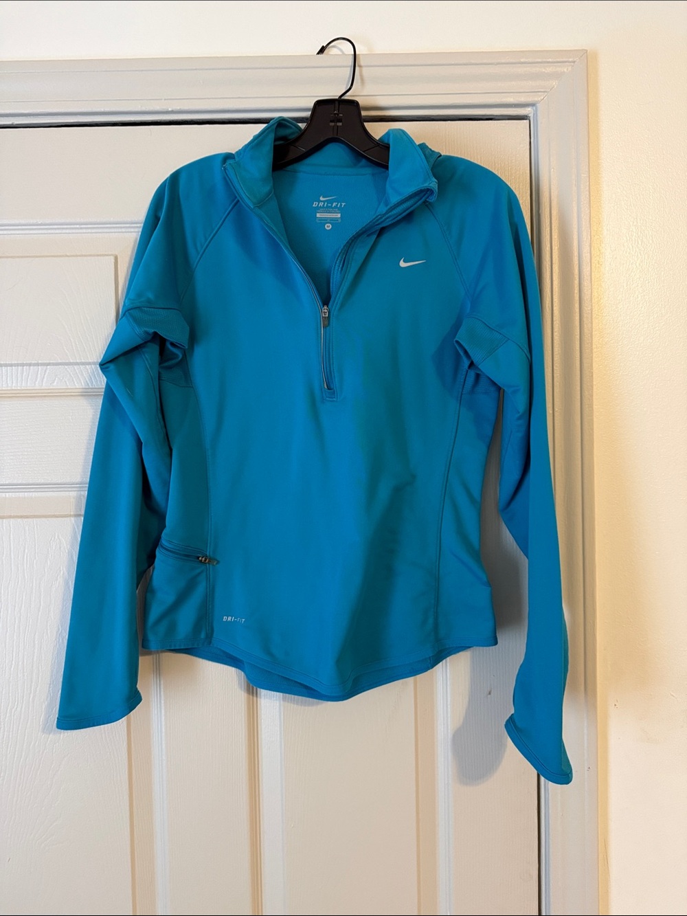 Nike Women's Blue Teal Half-Zip Dri-FIT Hoodie Pullover